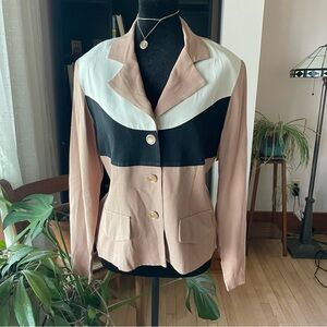 Vintage Dawn Joy 80s Colorblock Blazer Medium | Retro Power Suit Made in USA
